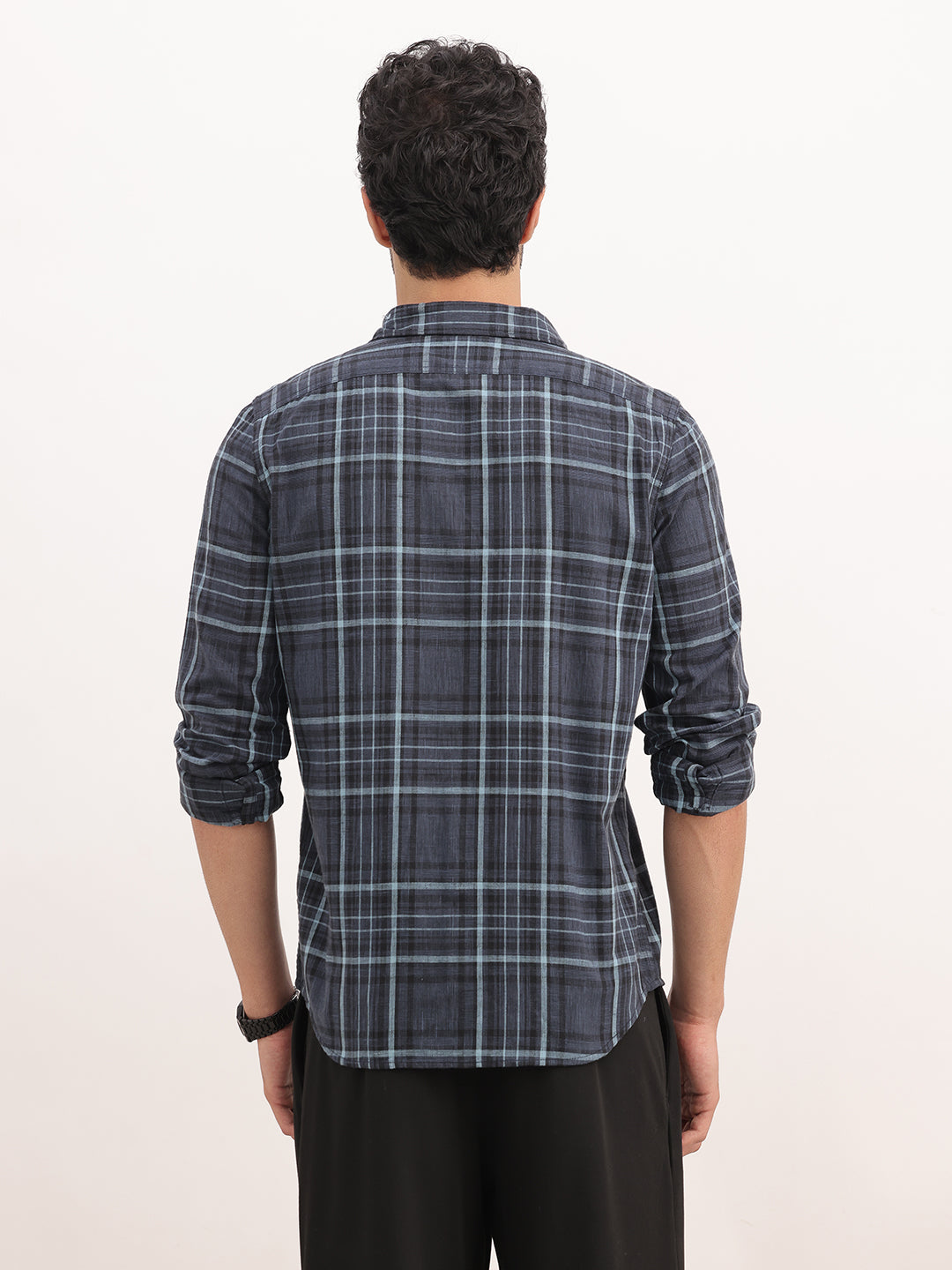 Slim Fit Checkered Full Sleeve Shirt | Blue