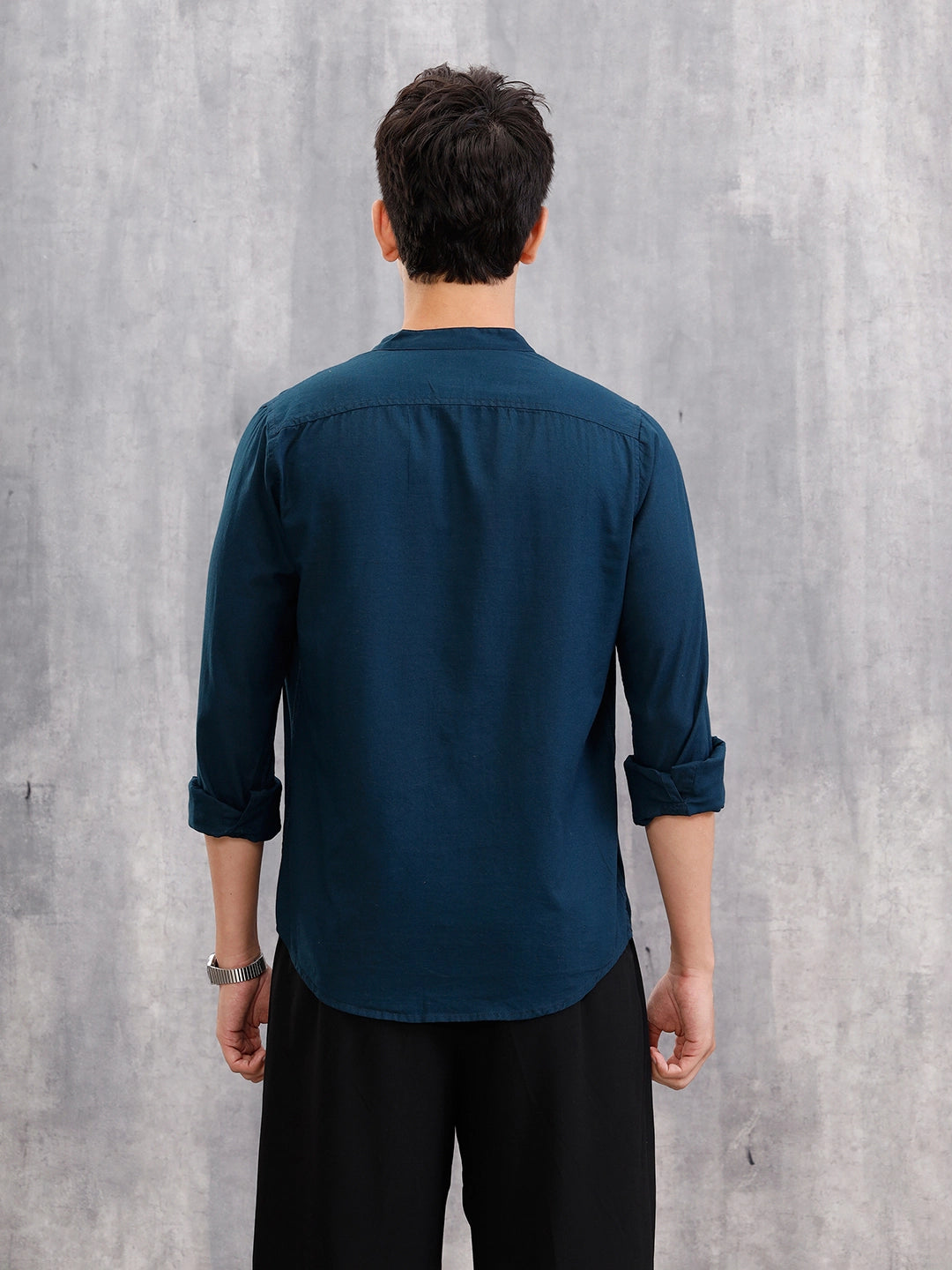 Regular Fit 100% Cotton Solid Shirt | Dark Blue