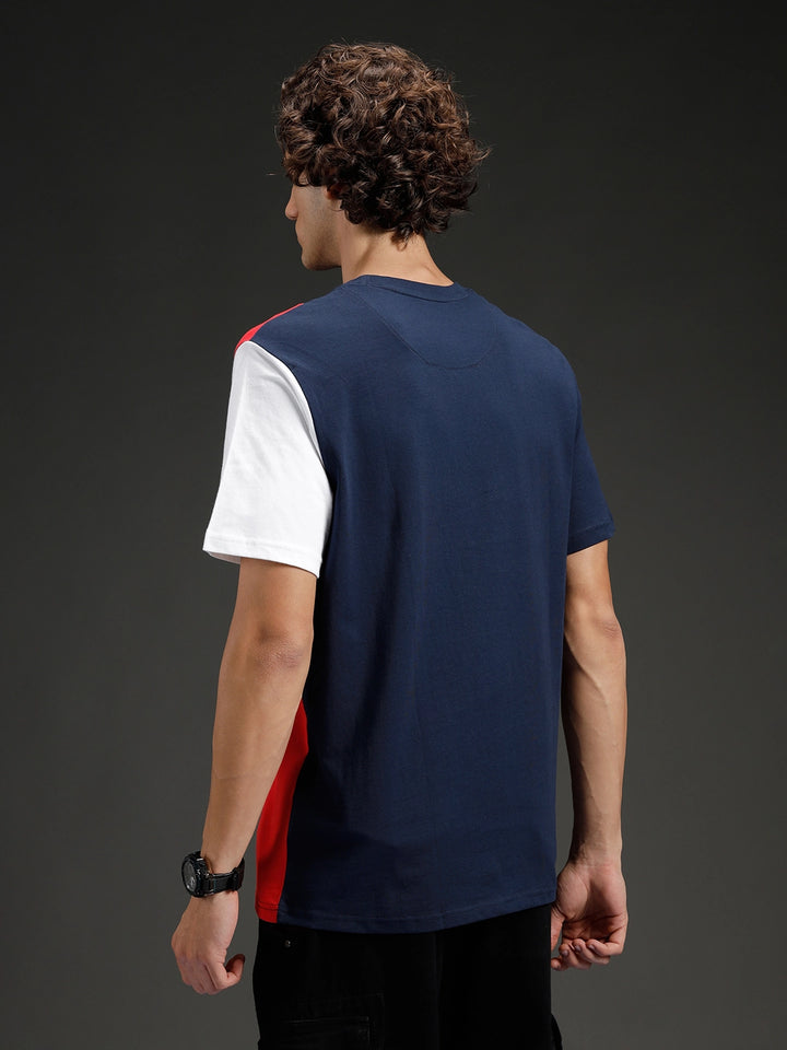 Colorblocked Regular Fit Tee for Men | Navy Blue
