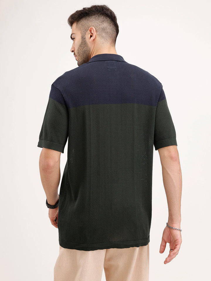 Oversized Flat Knit Shirt  | Olive