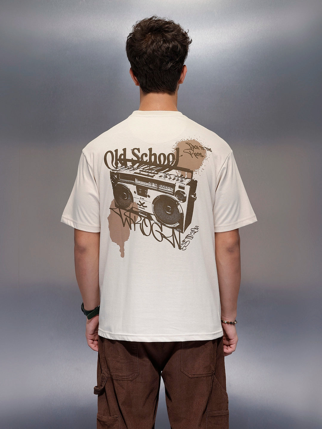 Casual Back Printed Oversized T-Shirt  | Beige