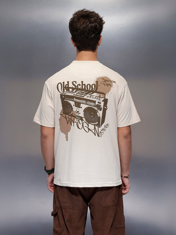 Casual Back Printed Oversized T-Shirt  | Beige