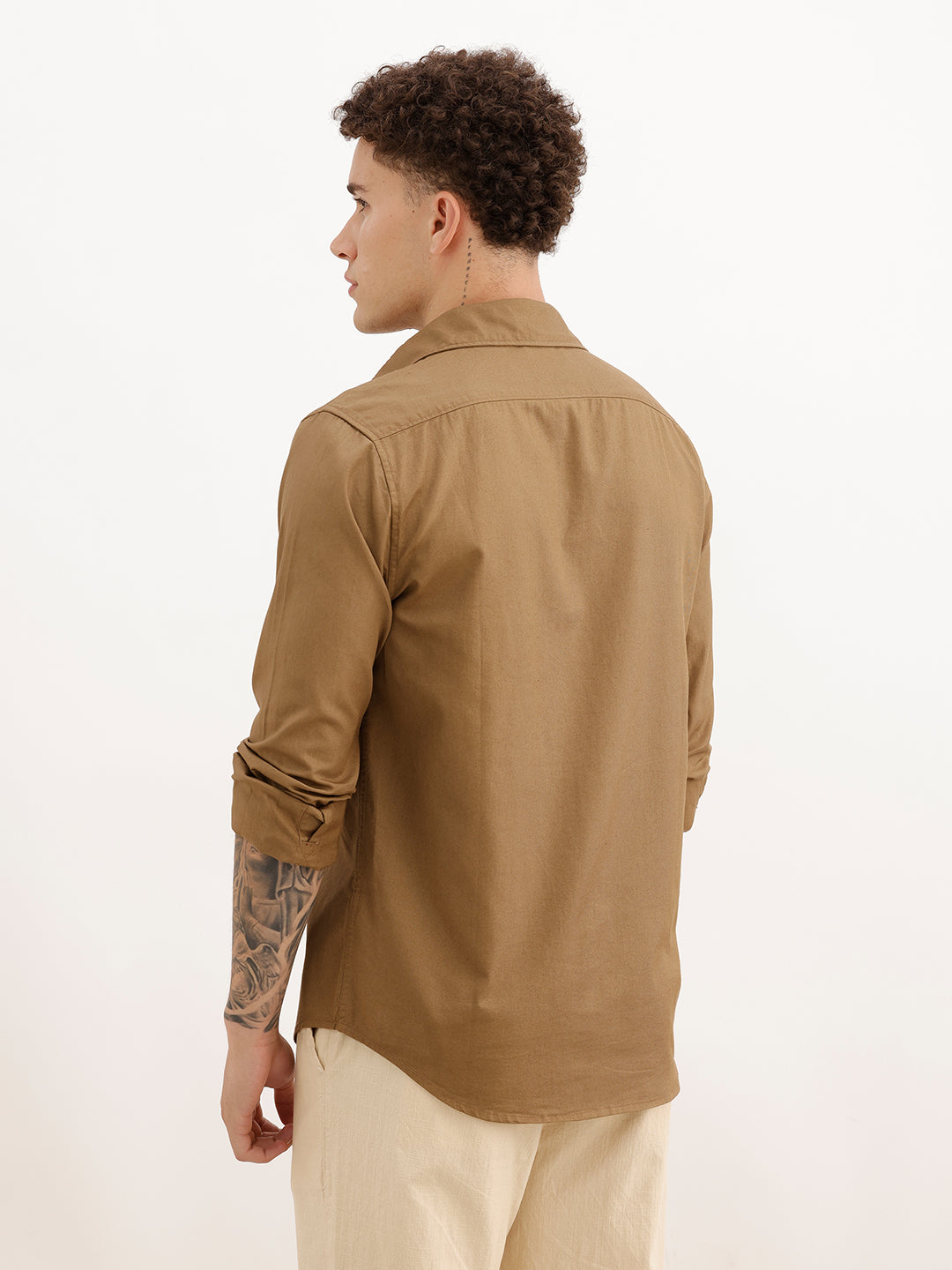 Solid Regular Fit Full Sleeve Shirt | Khaki | WWSH0851MAZ