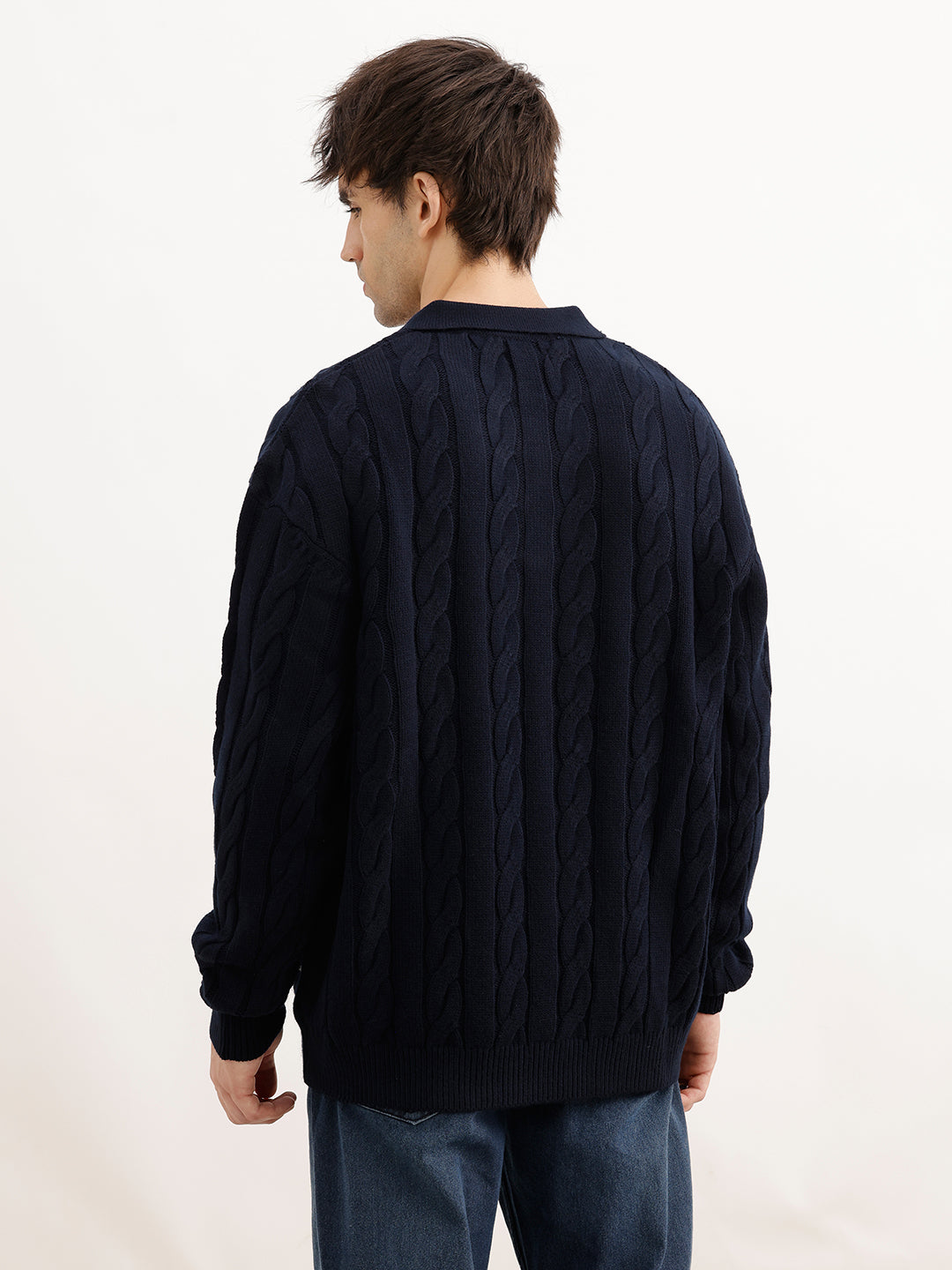 Solid Oversized Fit Cable Knitted Sweater | Blue | WSW02FSOS1084W