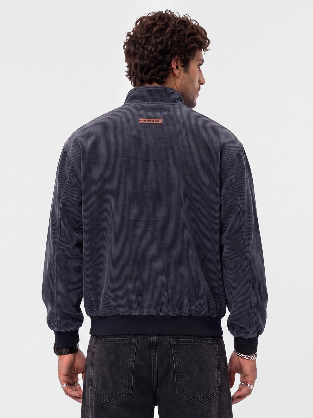 Oversized Corduroy Zipper Jacket | Grey | WTJK6323M