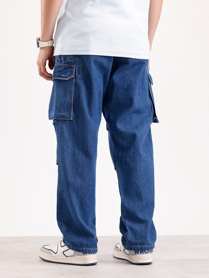 Classic Loose Fit Cargo Denim   |  Blue