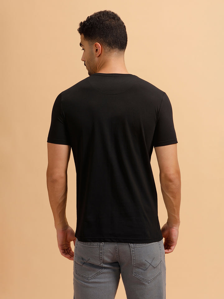Basic Placement Print Regular Fit T-Shirt | Black