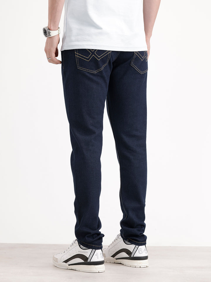 Slim Tapered Washed Denim Jeans | Dark Blue