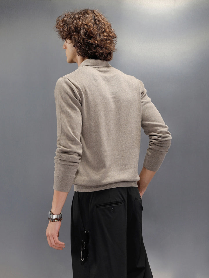 Premium Flat Knit Johnny Collar Polo T-Shirt | Brown