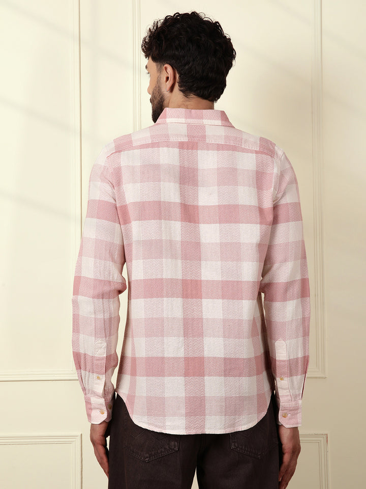 Textured Pastel Checked Shirt | Pink