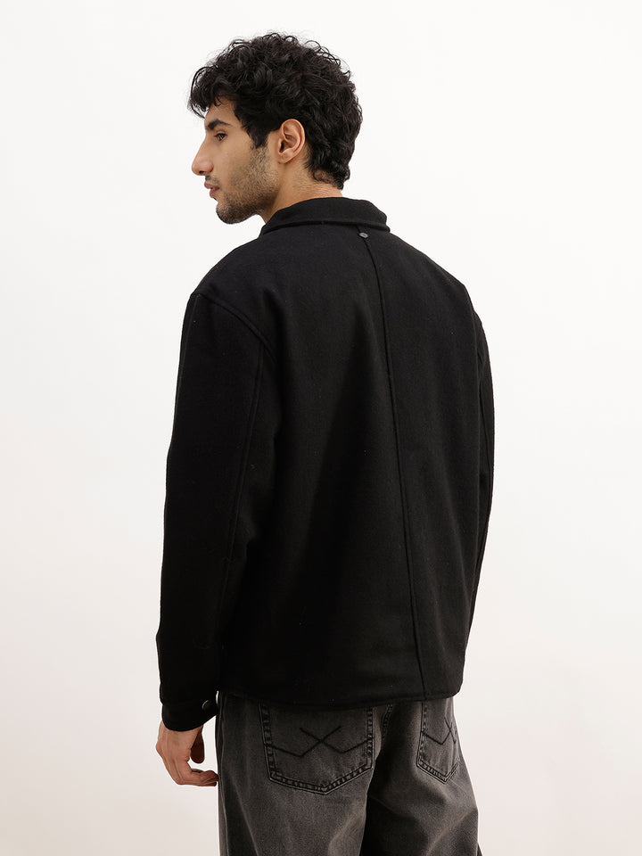 Solid Comfort Fit Zipper Jacket | Black