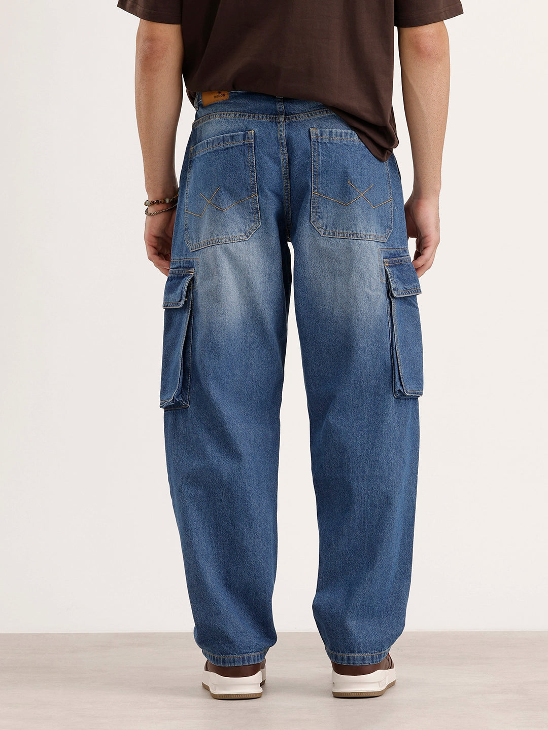 Loose Fit Cargo Denim Jeans | Light Blue