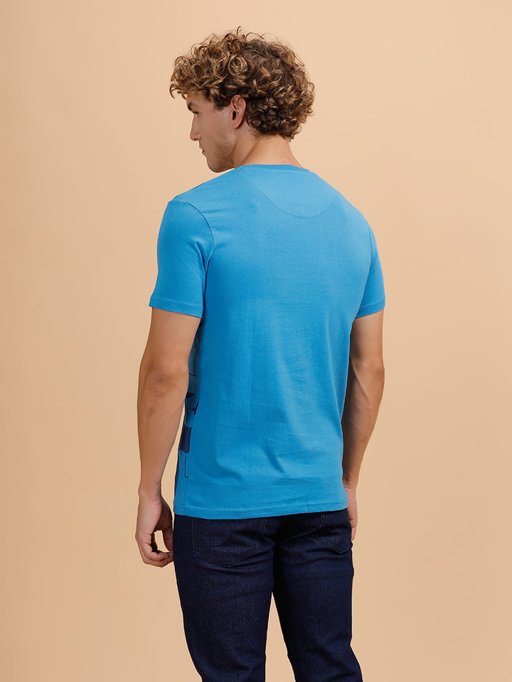 Typography Print Slim Fit T-Shirt | Blue