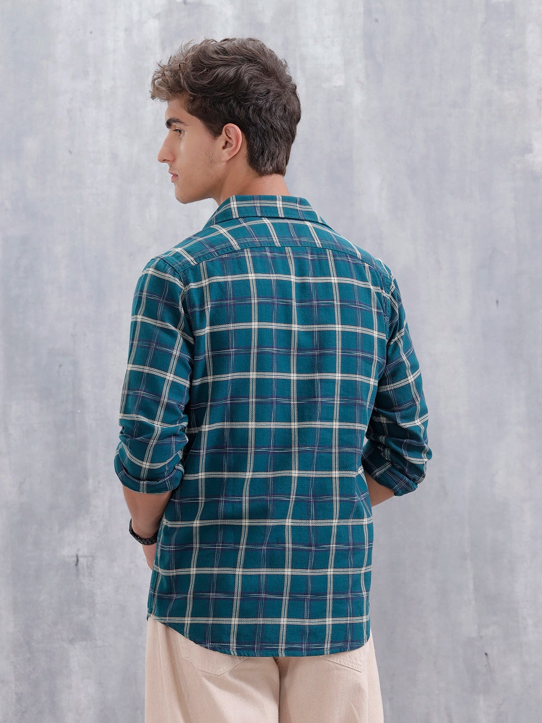 Men's Casual Checkered Pattern Shirt | Olive – Wrogn