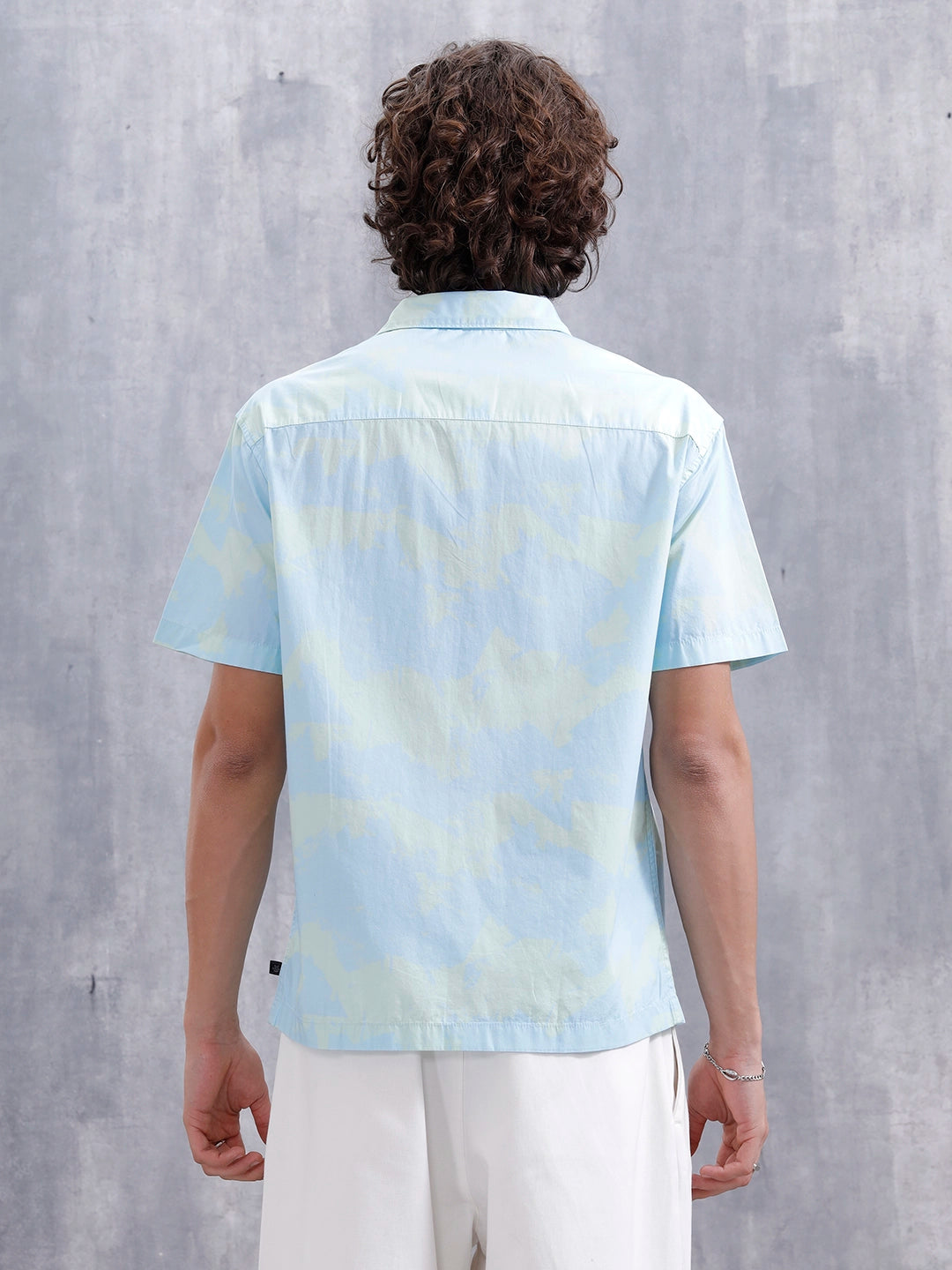 Pastel Aop Printed Comfort Fit Spread Collar Shirt | Blue