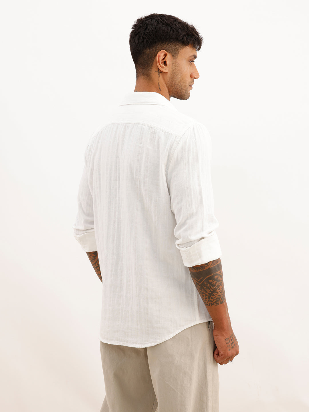 Solid Slim Fit Textured Shirt | White