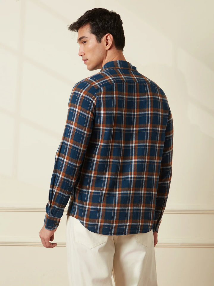 Brushed Flannel Check Shirt | Navy Blue