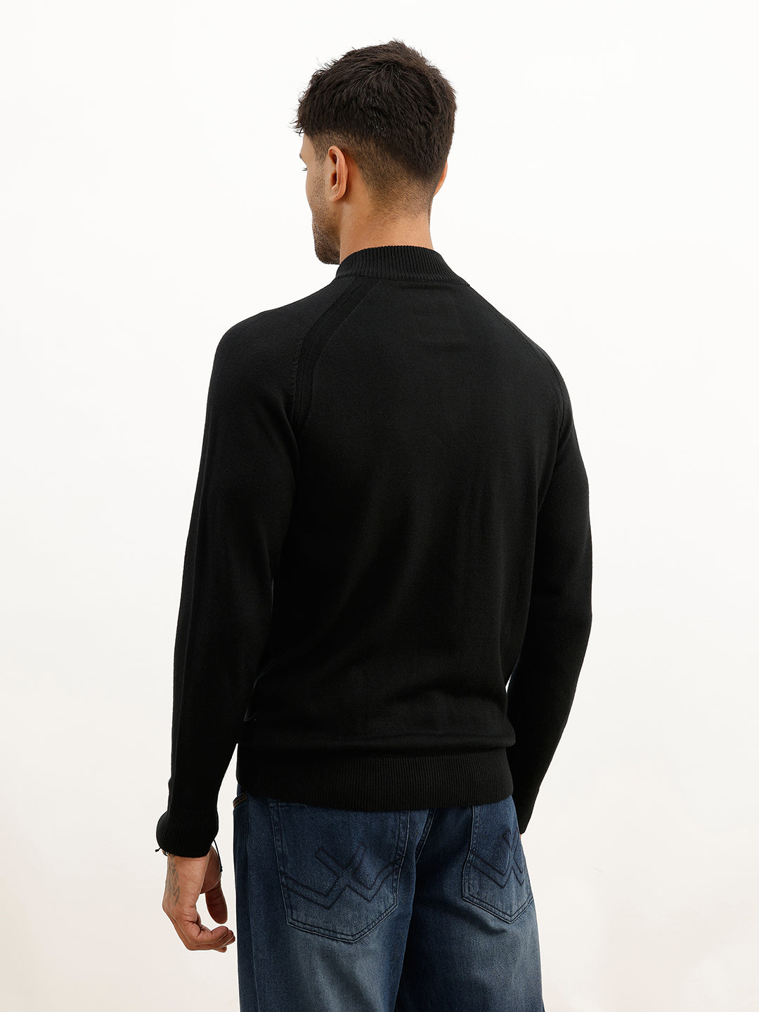 Solid Turtle Neck Semi-Zipper Sweatshirt | Black