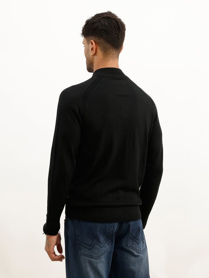 Solid Turtle Neck Semi-Zipper Sweatshirt | Black