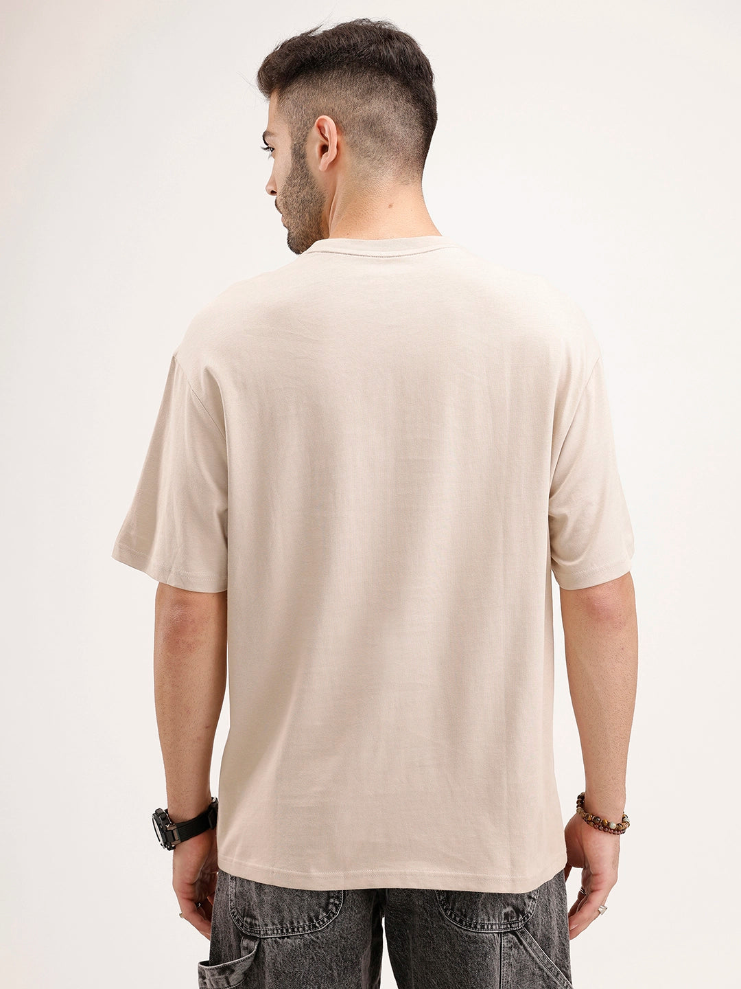 Oversized Placement Printed T-Shirt | Beige