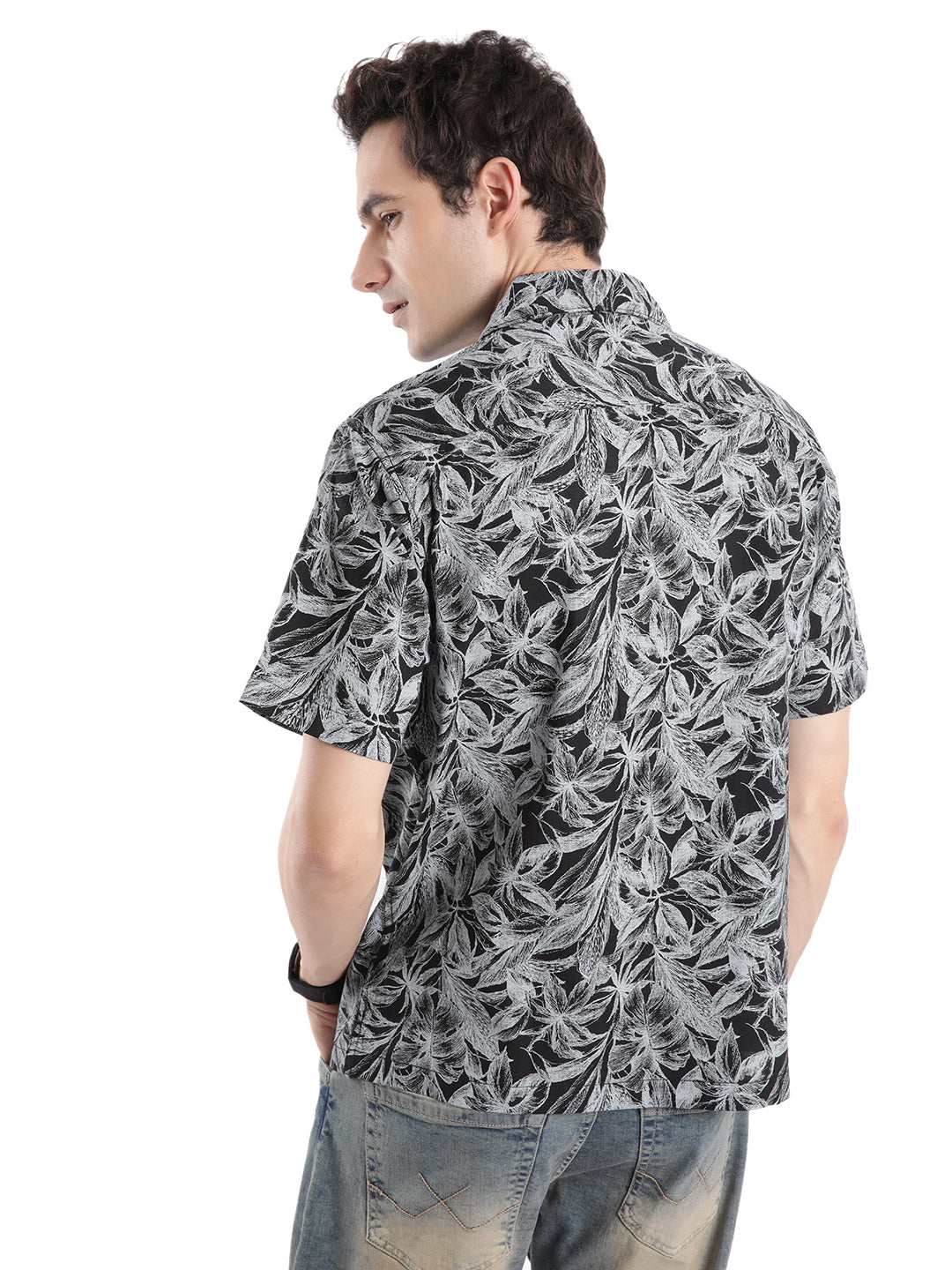 Abstract Flowers Black Oversized Shirt