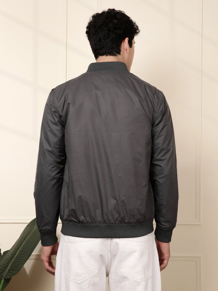 Grey Nylon Bomber Jacket