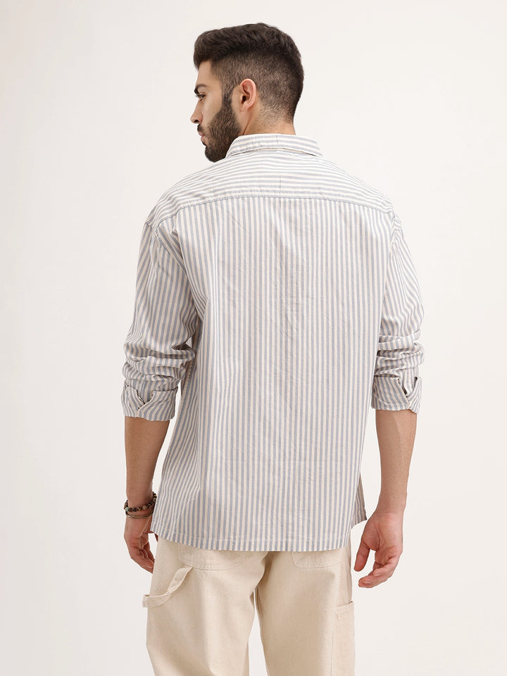 Oversized Fit Placement Printed Shirt | Light Blue