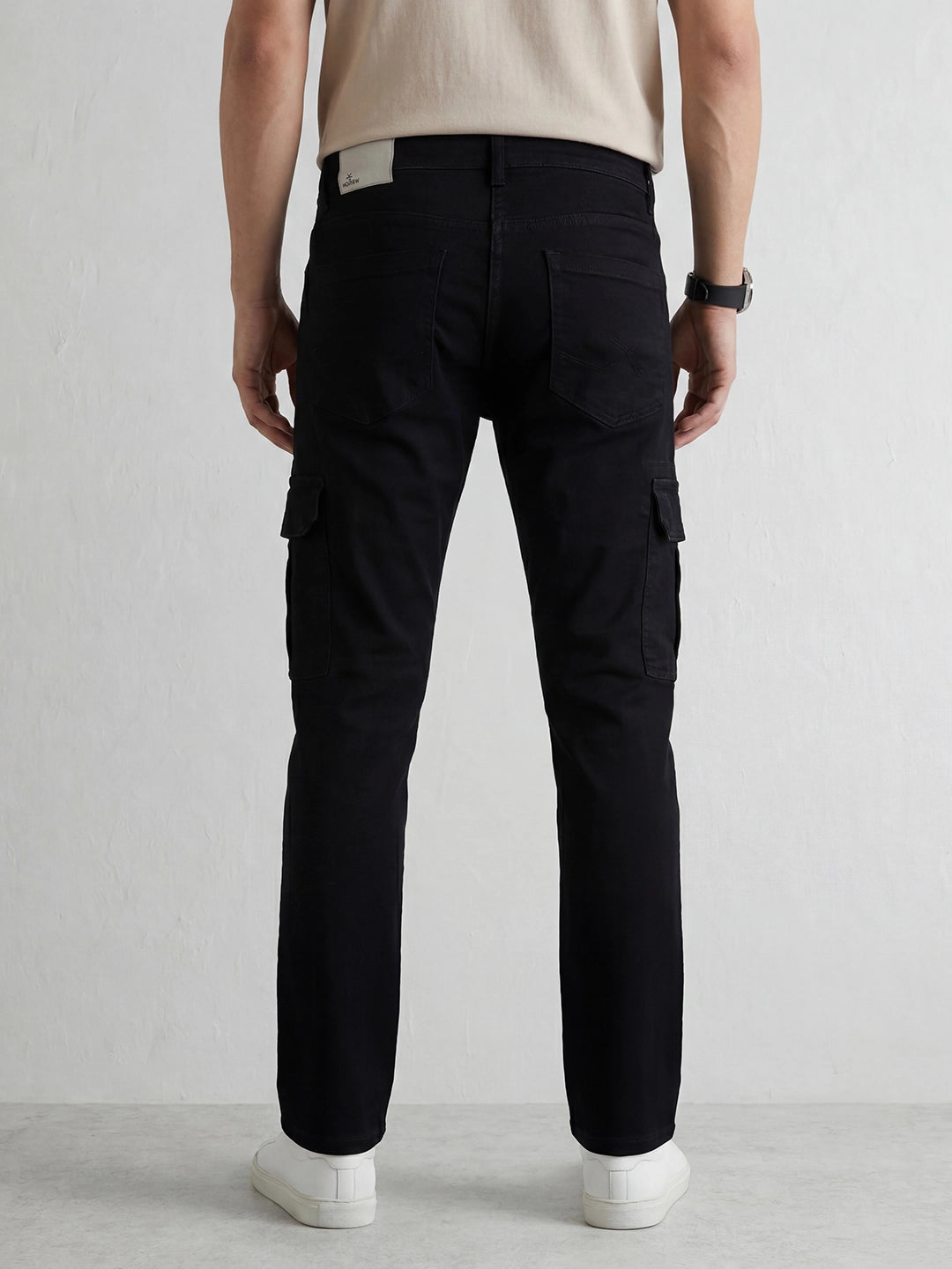 Solid Straight Fit Cargo Trouser | Black
