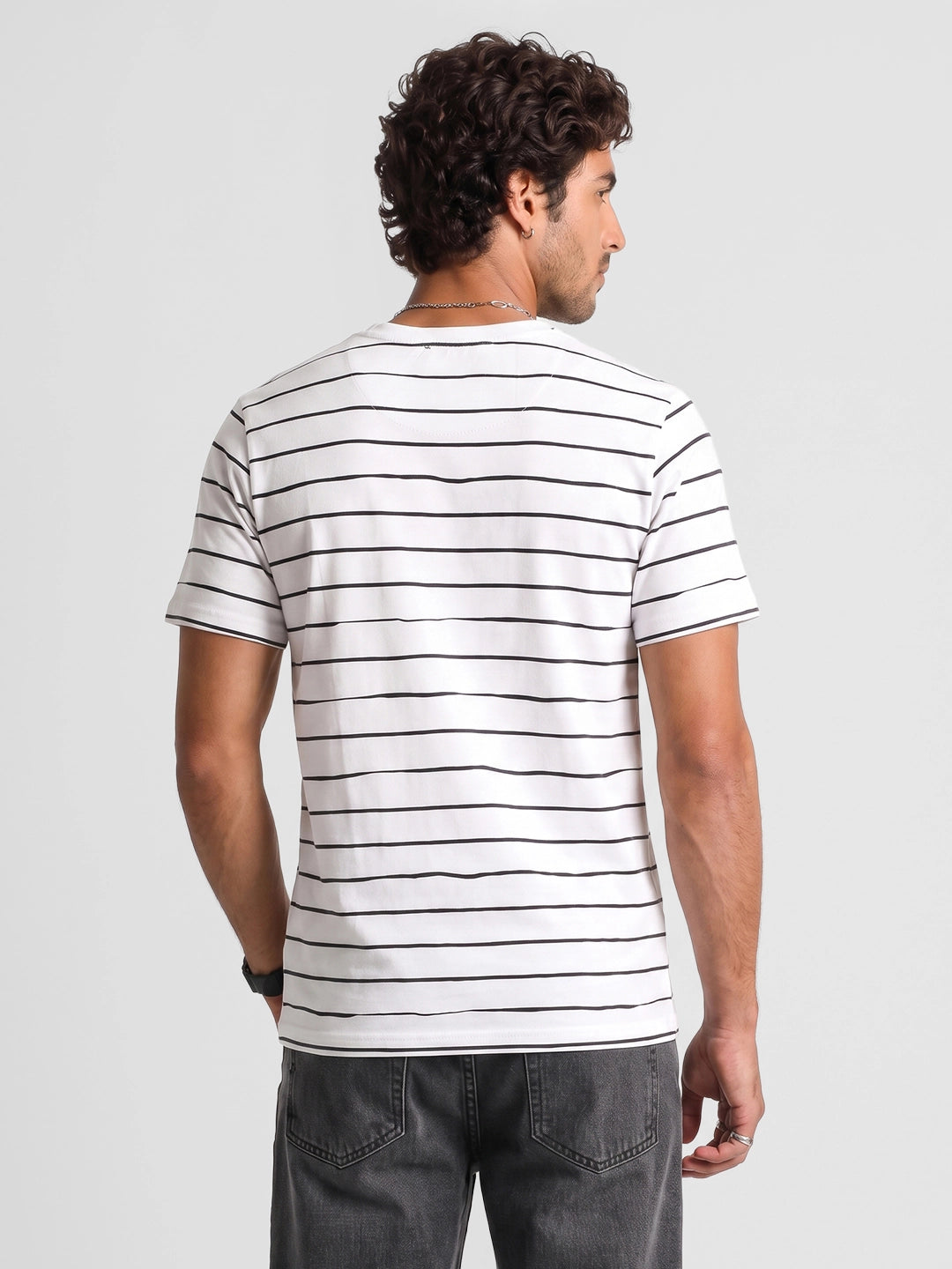 Classic Slim Fit Striped Shirt | Off White | WKTS0444