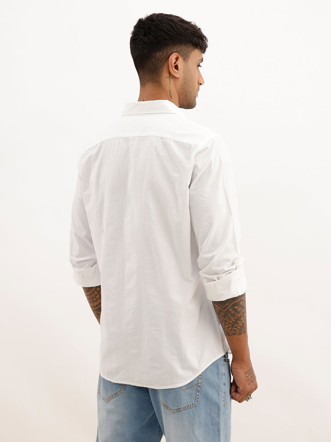 Slim Fit Textured Stripe Shirt | White