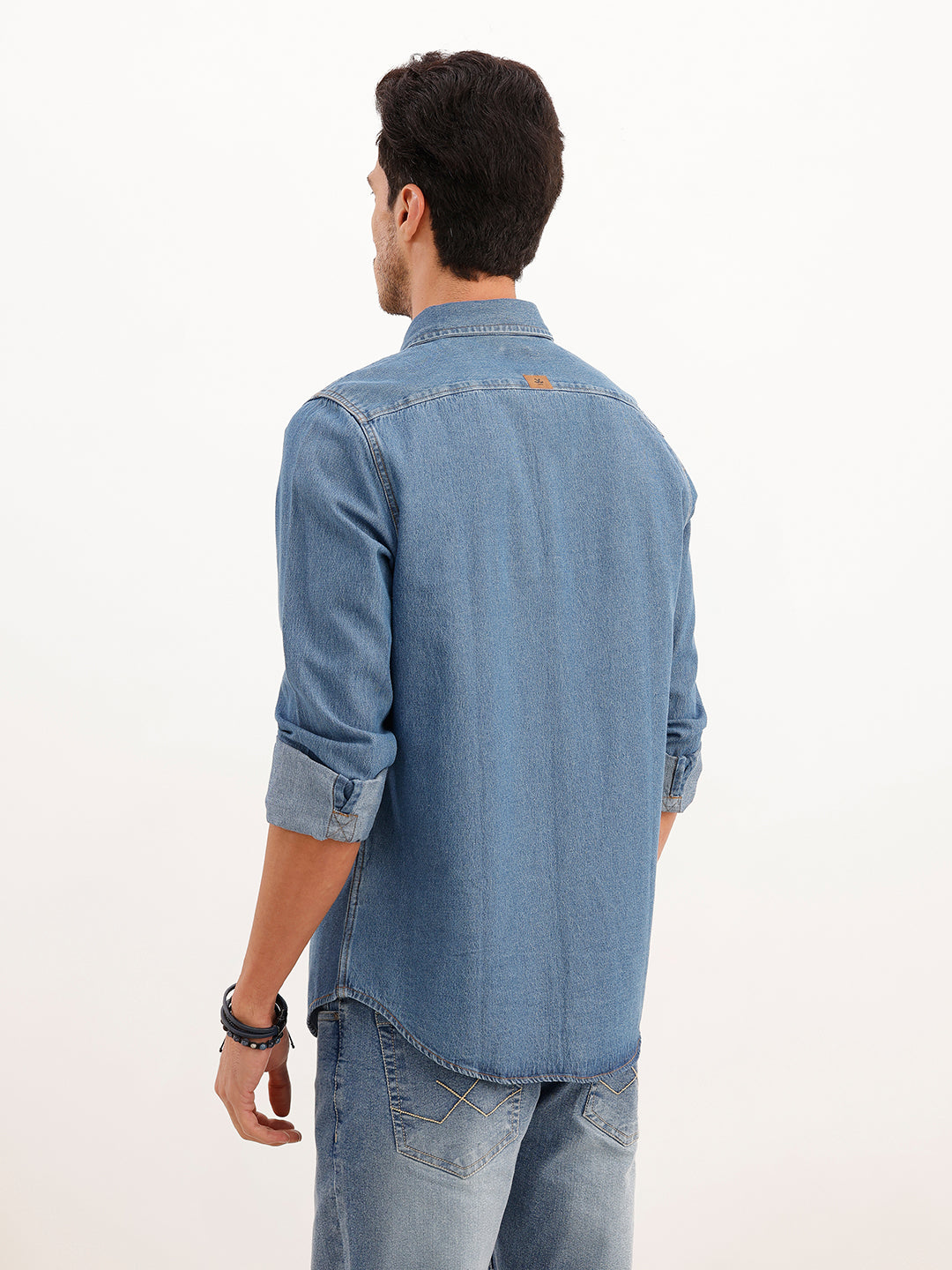 Indigo Washed Casual Regualr Fit Denim Shirt | Blue