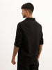 Textured Slim Fit Striped Shirt | Black