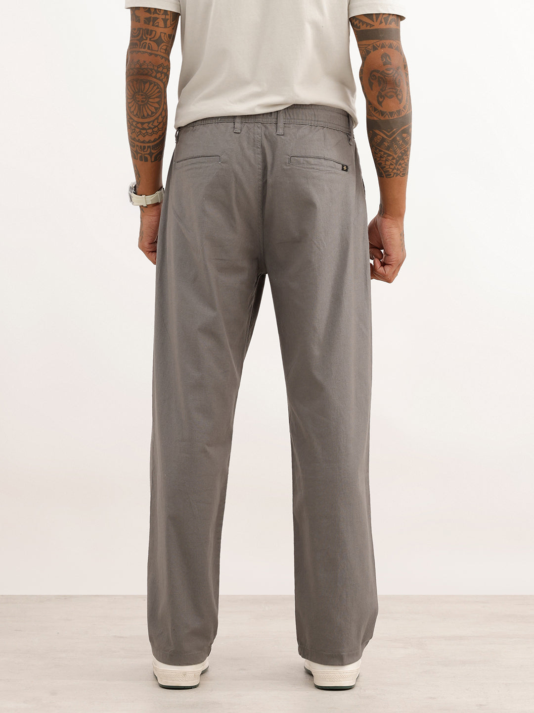 Solid Loose Fit Drawstring Trouser | Grey