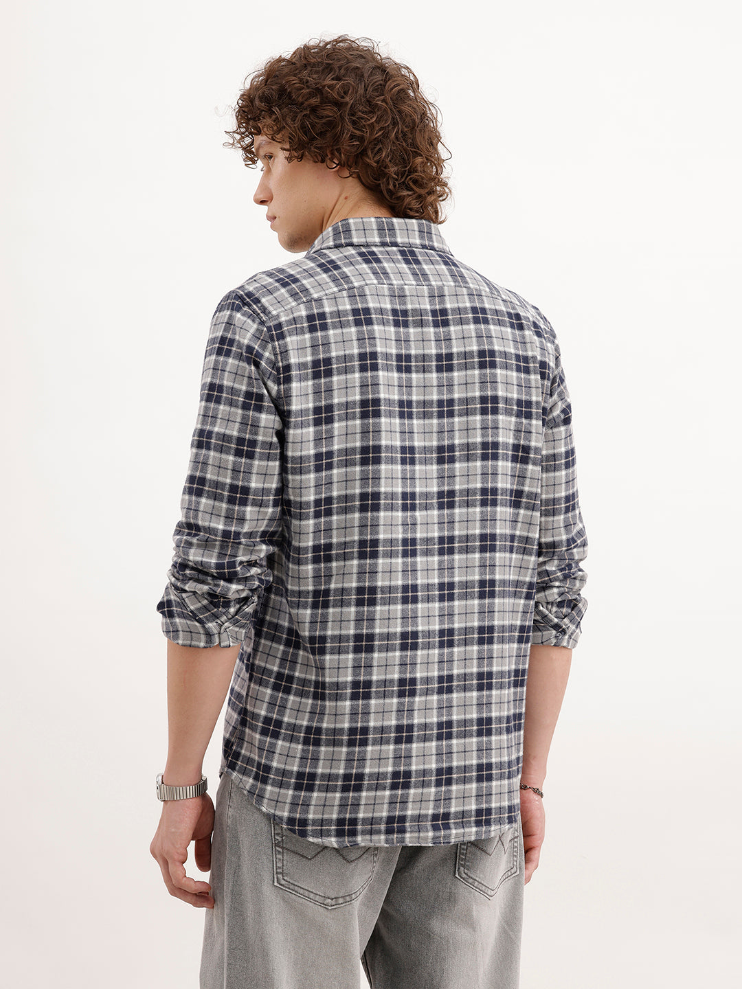 Slim Fit Checkered Shirt  | Grey
