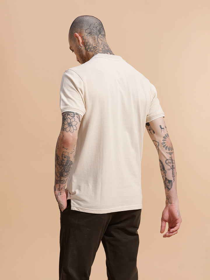 Solid Tipped Collar Polo T-Shirt | Beige