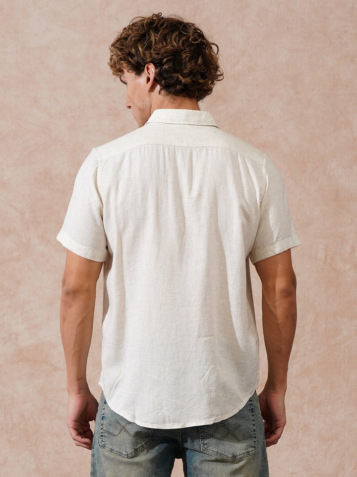 Solid Linen Blend Slim Fit Shirt | Ecru