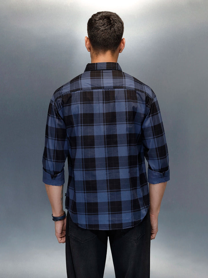 Men's Casual Oversized Fit Checkered Pattern Shirt | Blue
