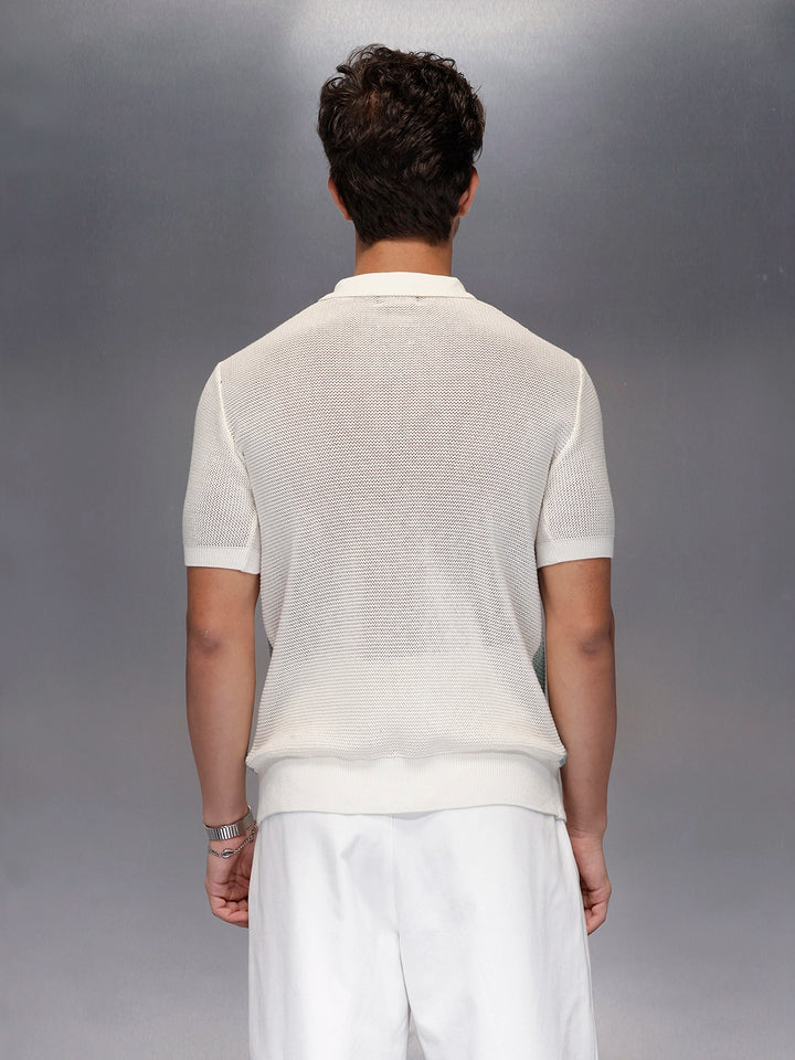 Pastel Stripe Textured Knit Polo | Off White