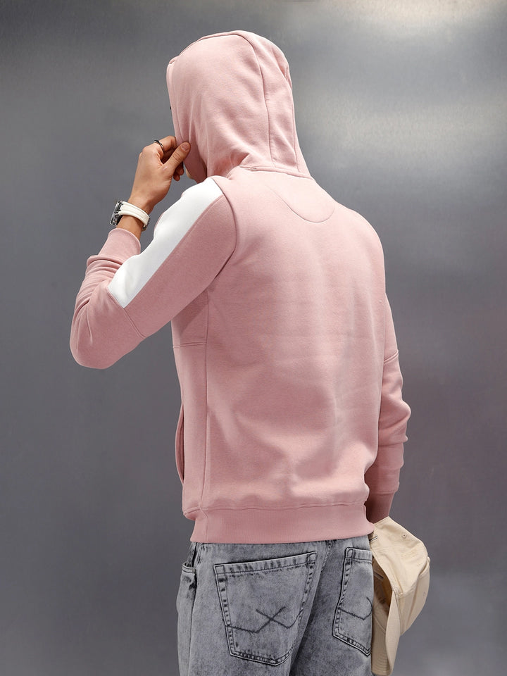 Hooded Cut&Sew Slim Fit Pullover | Pink