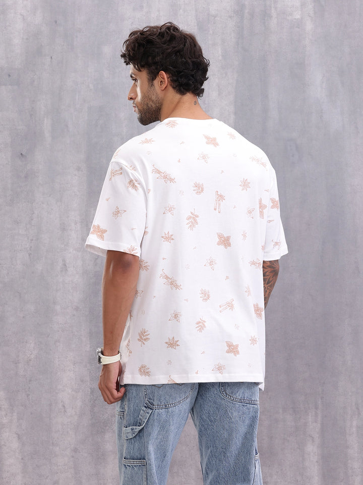 Food Inspired Retro Aop Oversized Fit T-shirt | White