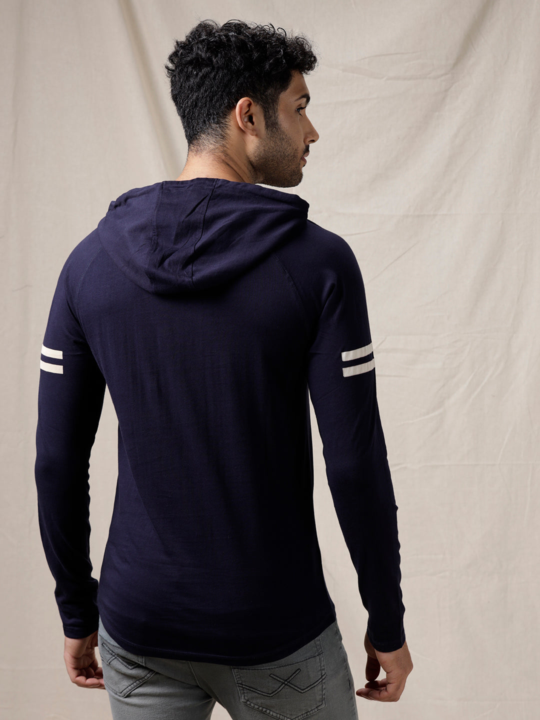 Navy Solid Hooded T-Shirt