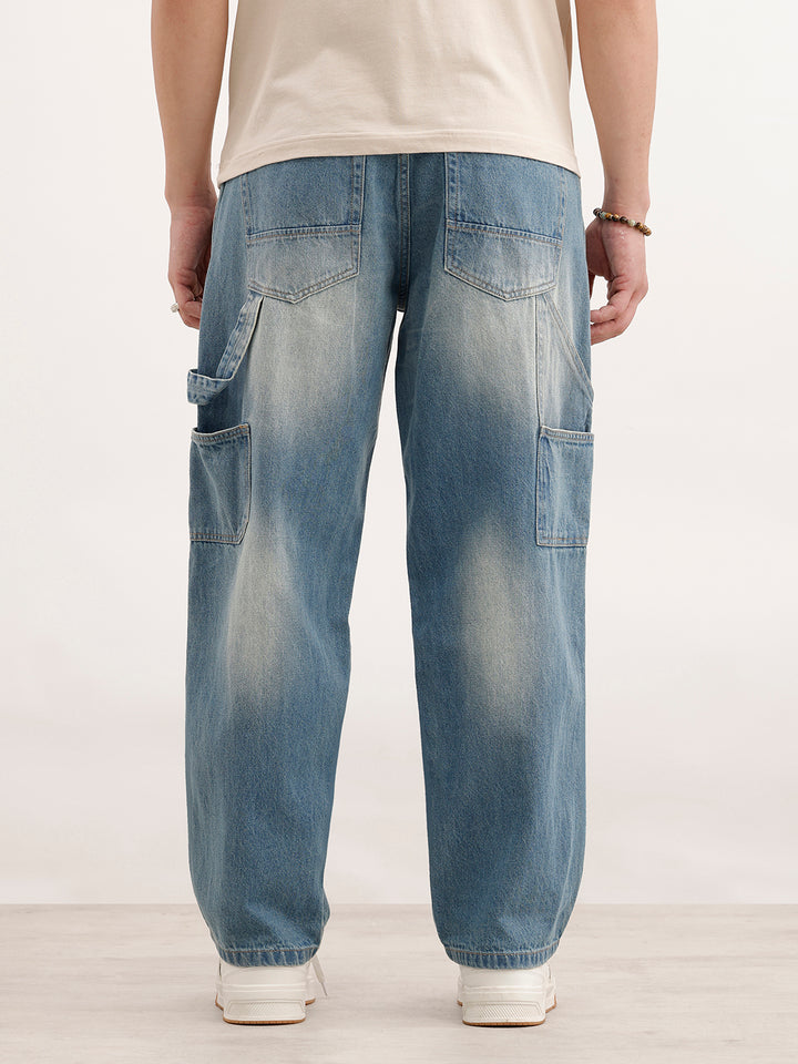 Loose Fit Faded Denim Jeans  | Light Blue