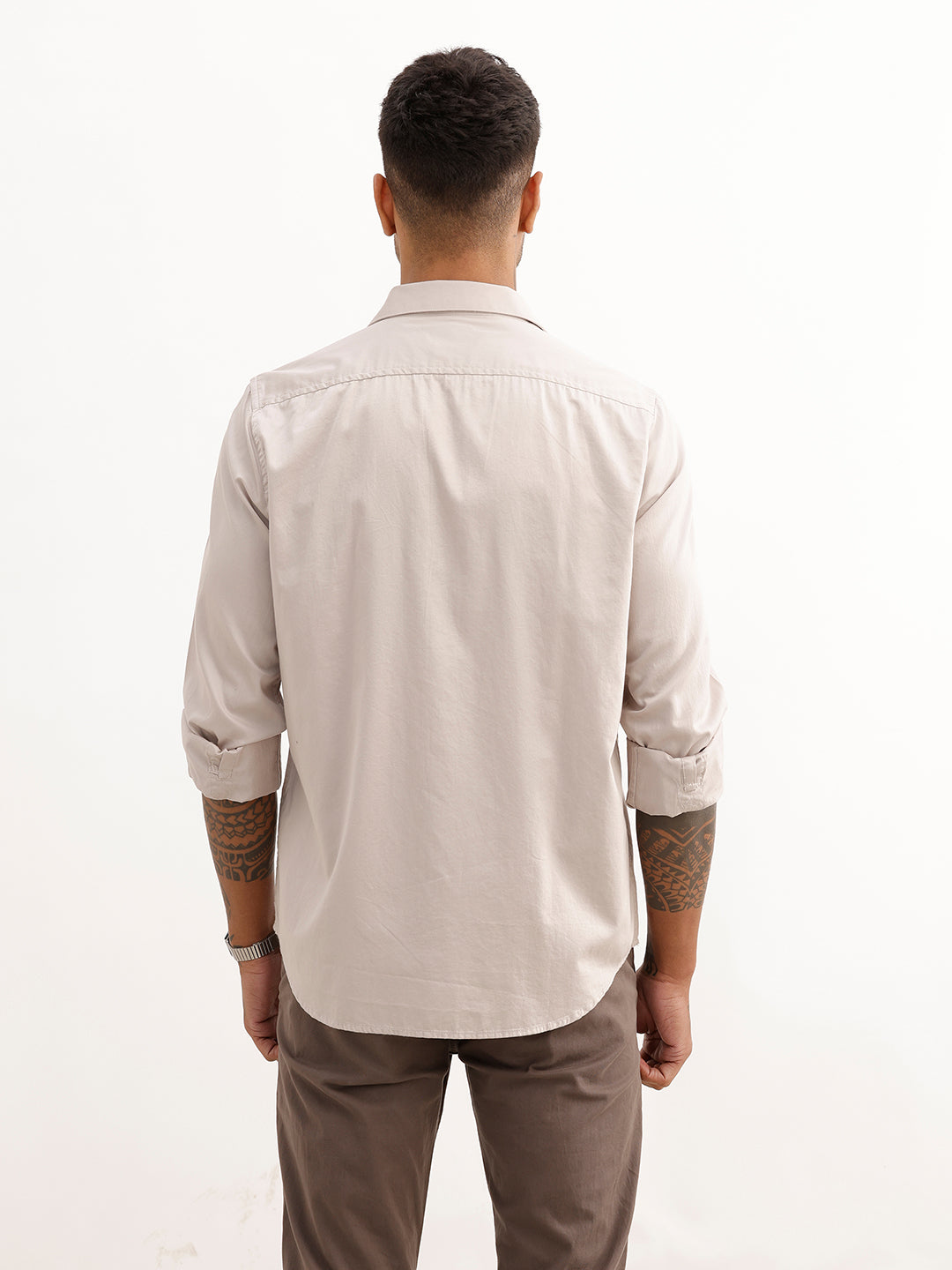 Solid Slim Fit Full Sleeve Shirt | Grey