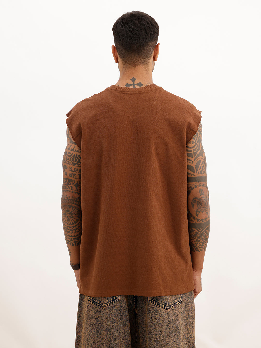 Oversized Cut Off Sleeve T-Shirt | Rust