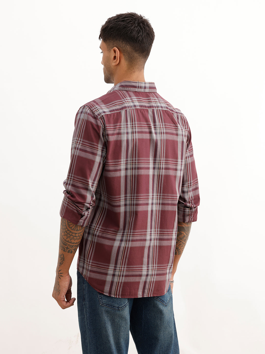 Regular Fit Checkered Shirt | Wine
