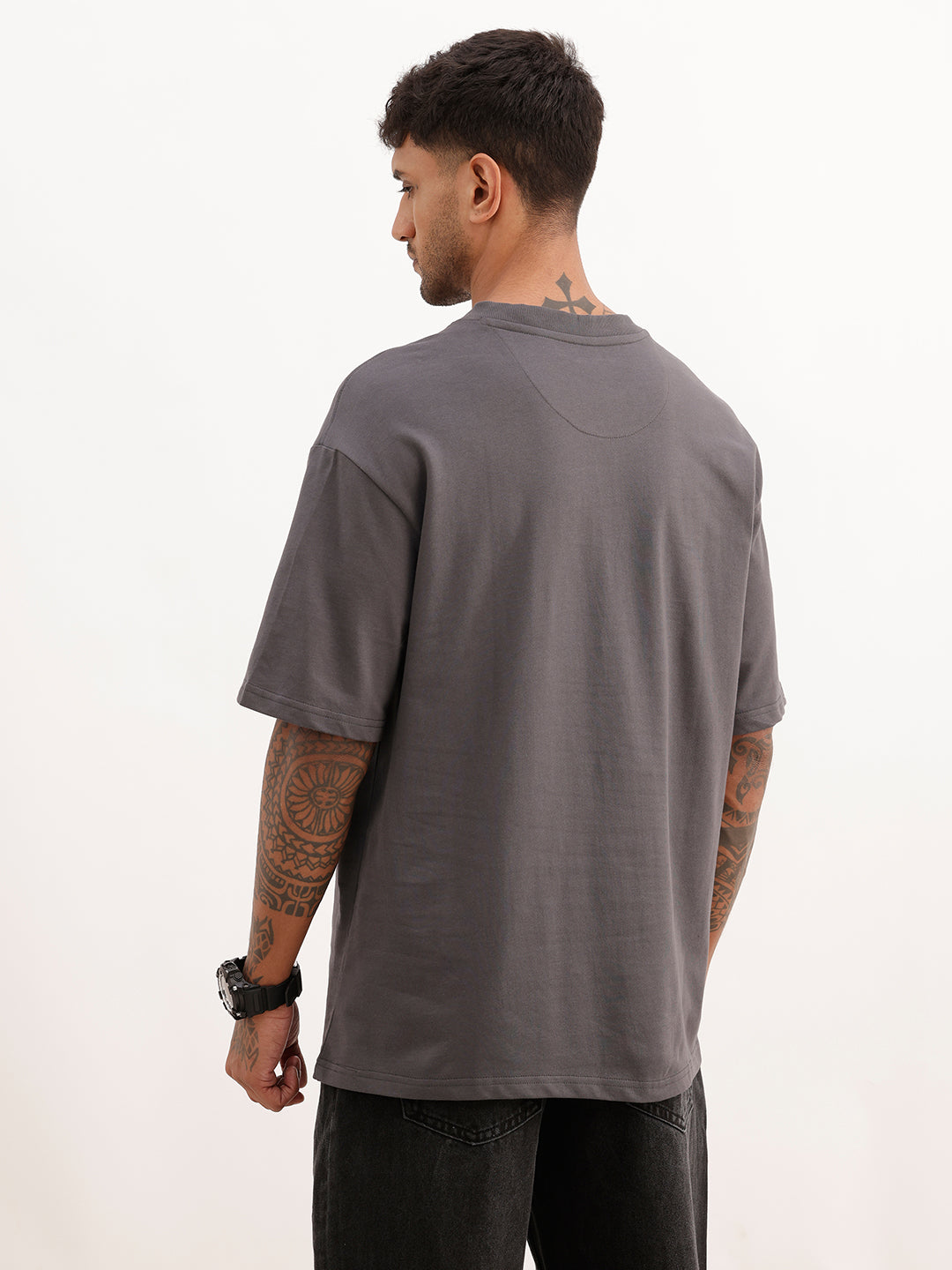 Oversized Placement Printed T-Shirt | Dark Grey | WTS02HSOS1055S