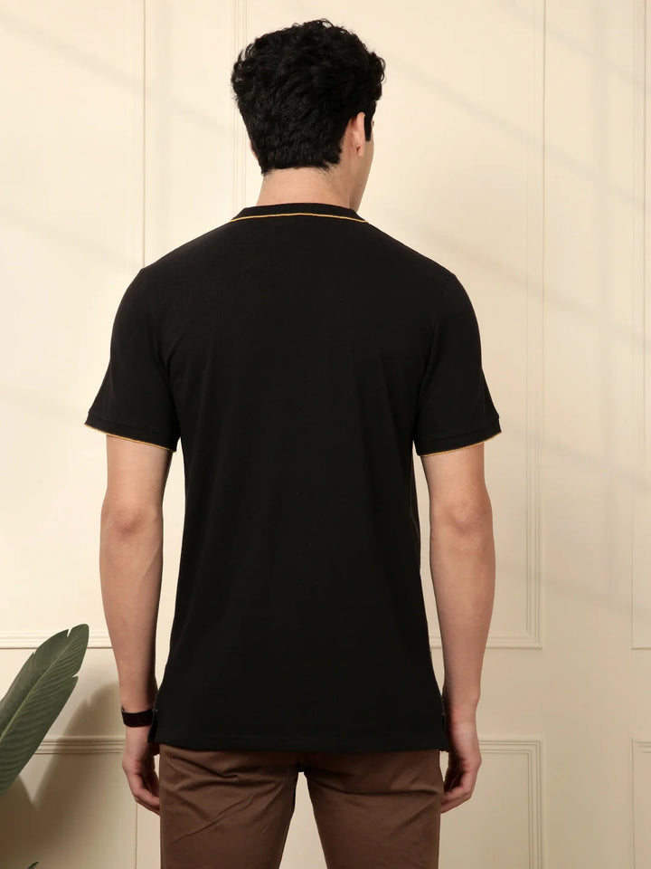 Cut & Sew Printed Stripes Polo T-Shirt