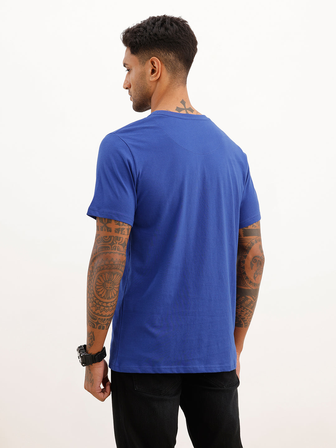Slim Fit Quirky Embroidered Patch Detail T-Shirt | Blue