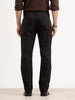Solid Straight Fit Herringbone Trouser | Black