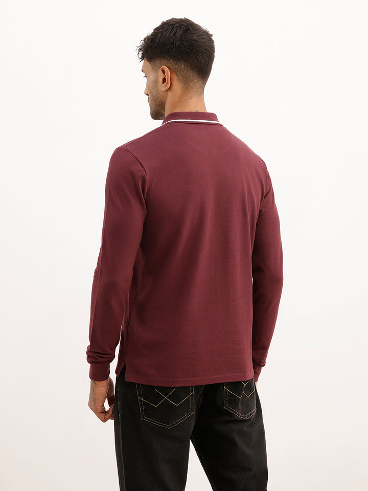 Slim Fit Full Sleeve Tipping Collar Polo T-Shirt | Maroon